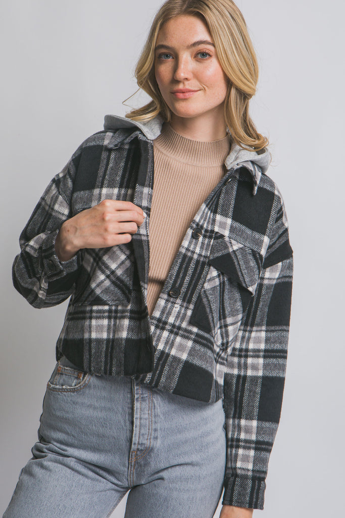 Plaid Jacket w/ Detachable Hood 80358