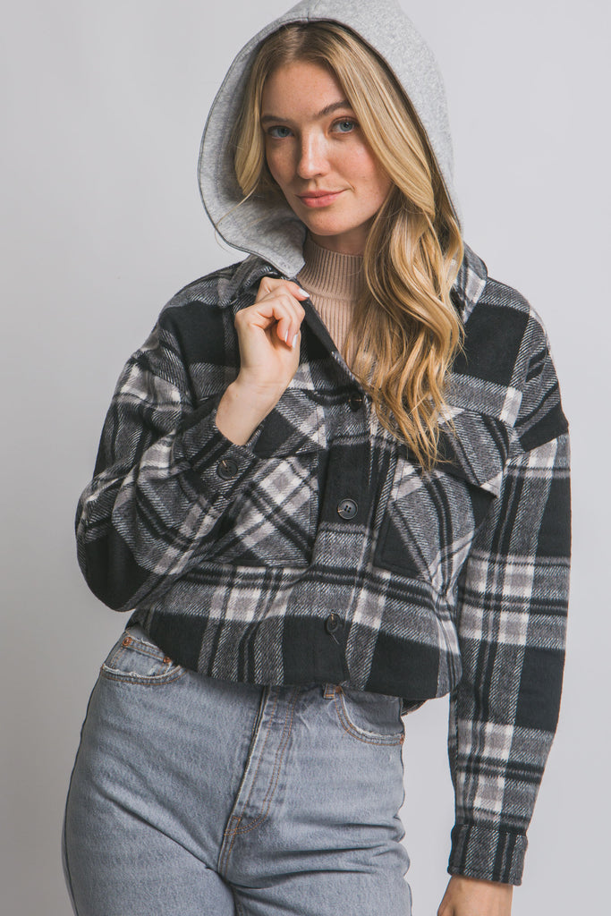 Plaid Jacket w/ Detachable Hood 80358