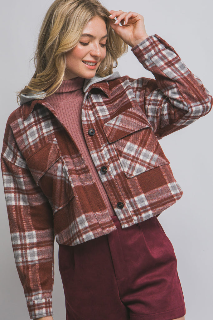 Plaid Jacket w/ Detachable Hood 80358