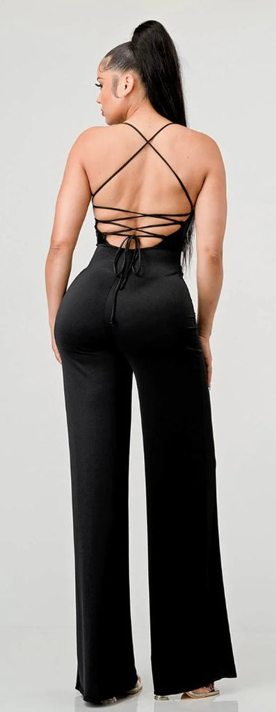 Lace Back Wide Leg Jumpsuit 9002 ( FINAL SALE )