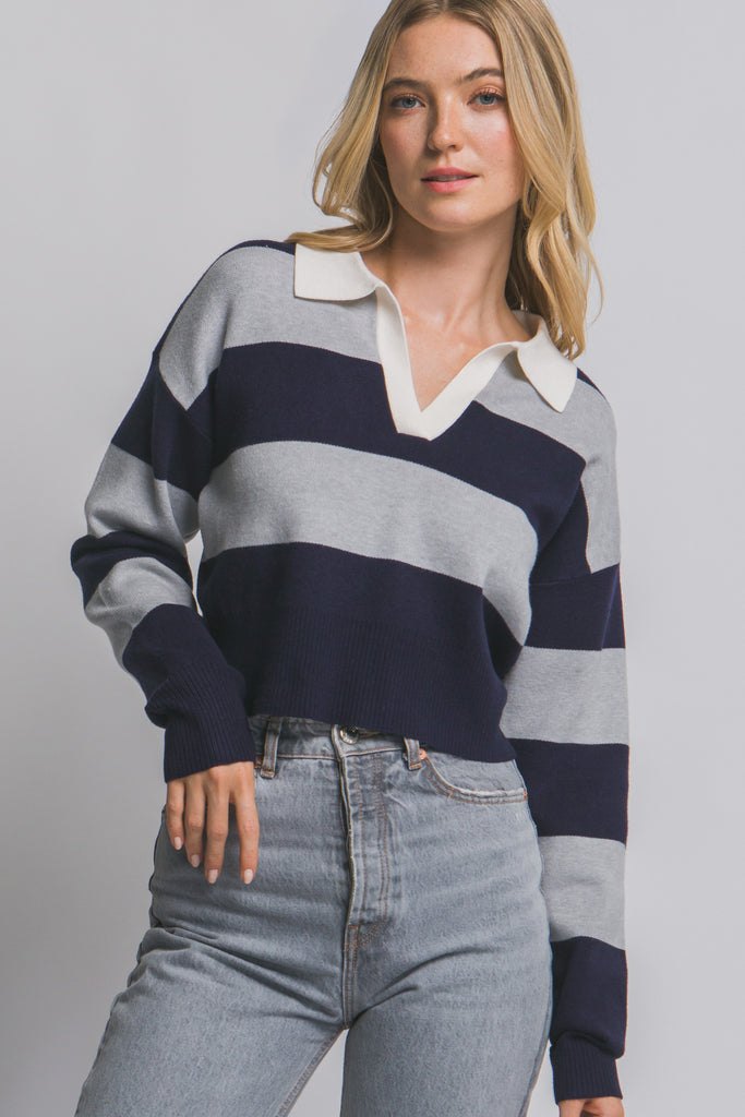 Striped Polo Sweater 90292