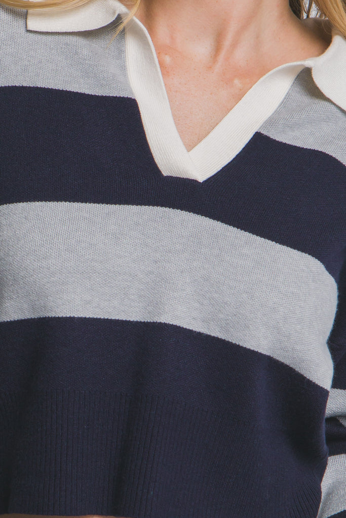 Striped Polo Sweater 90292