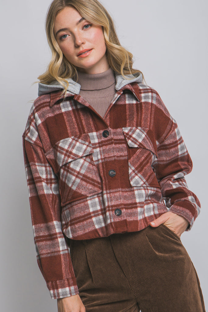 Plaid Jacket w/ Detachable Hood 80358