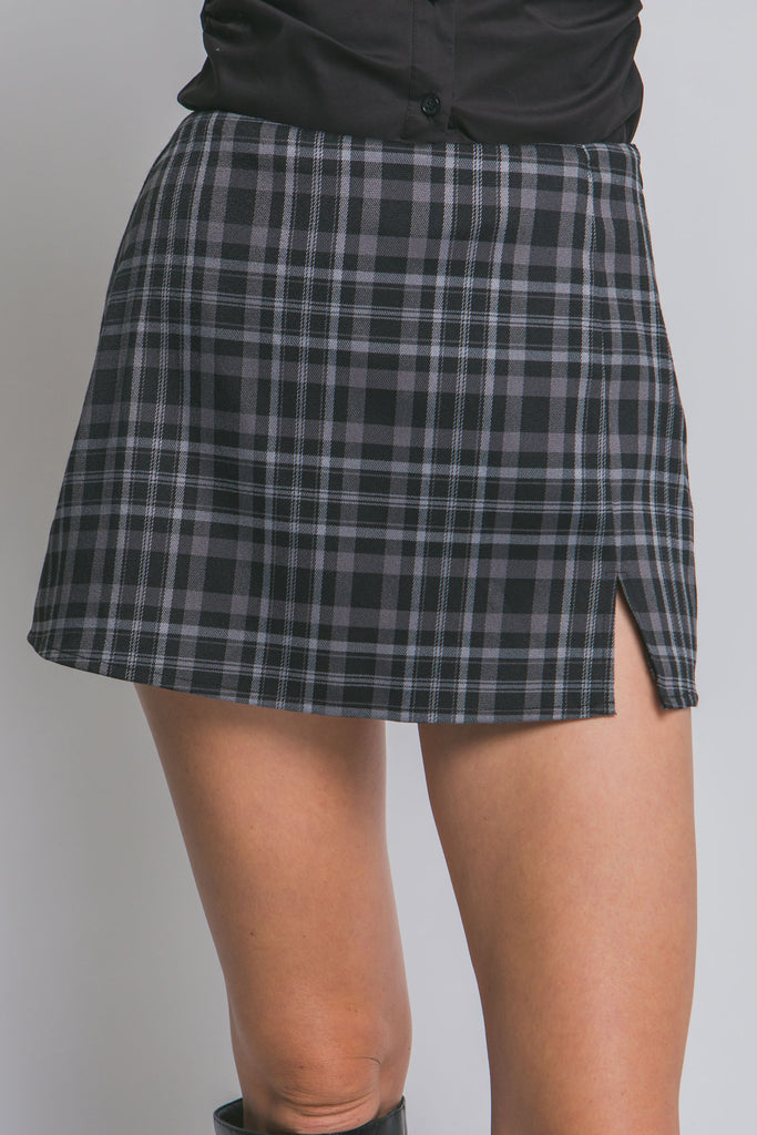 Split Front Plaid Mini Skirt 60072
