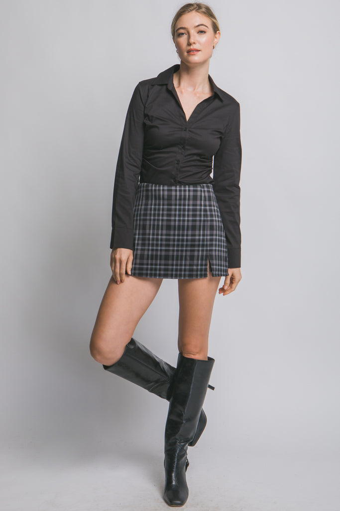 Split Front Plaid Mini Skirt 60072