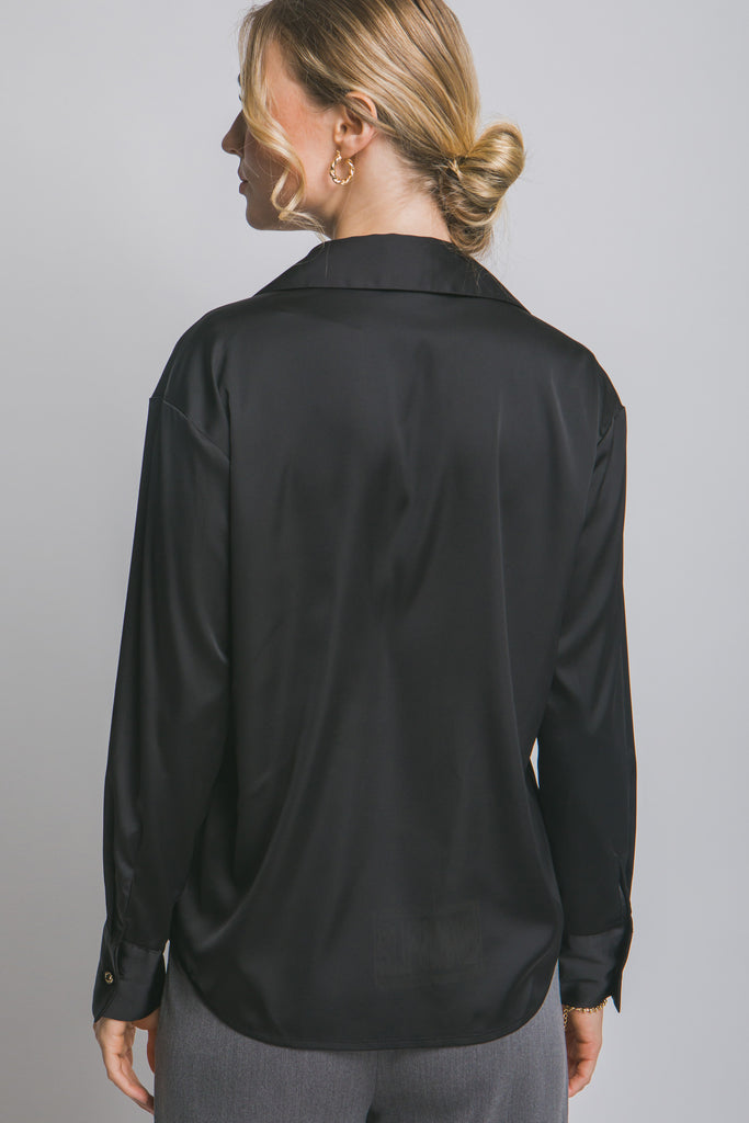 Long Sleeve Collared Satin Top 10384