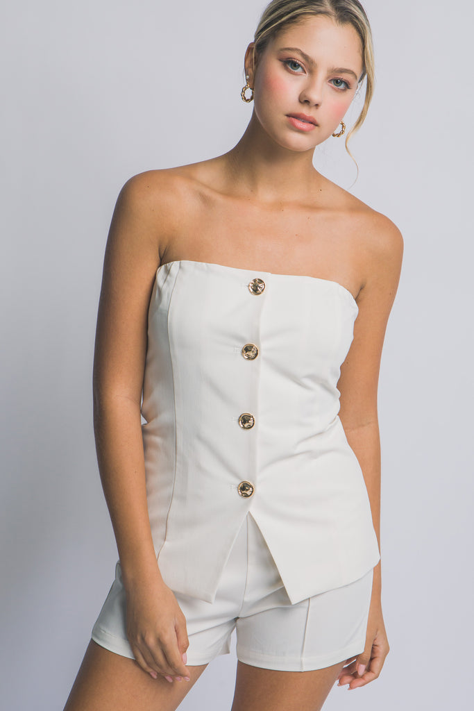 Strapless Gold Button Top 5225