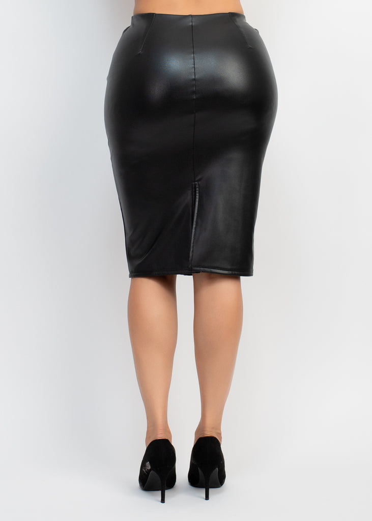 Faux Leather Brushed Midi Skirt 08217