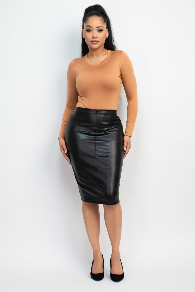 Faux Leather Brushed Midi Skirt 08217