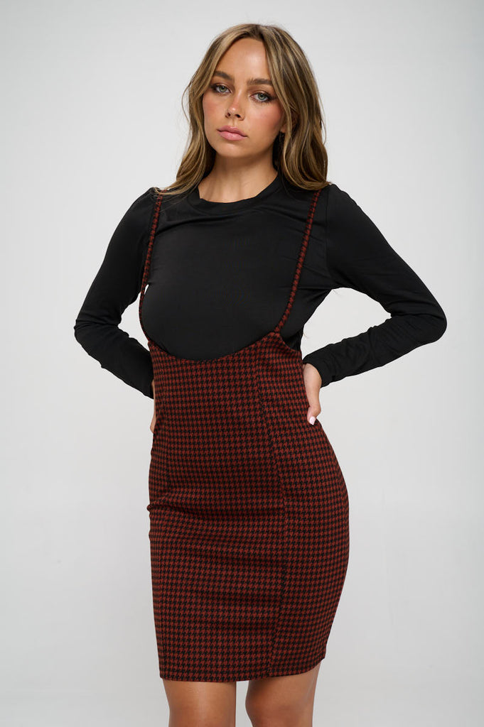 Solid Top & Plaid Skirt Set 03181