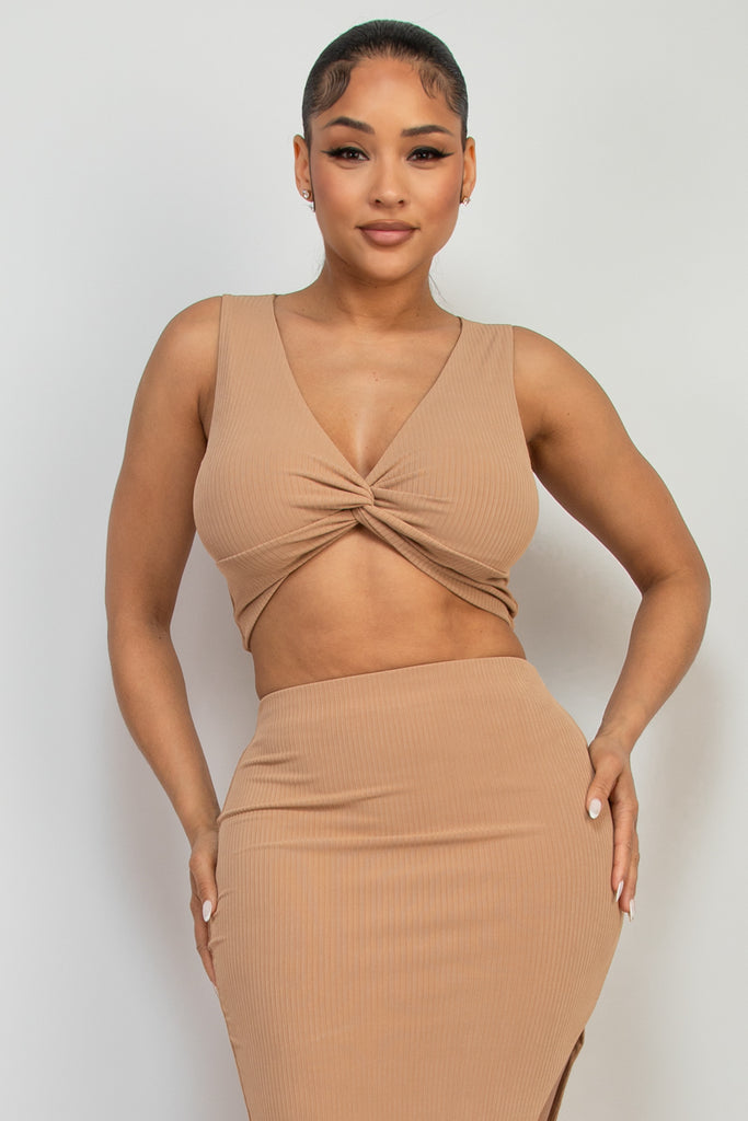 Front Twist Solid Crop Top 03434