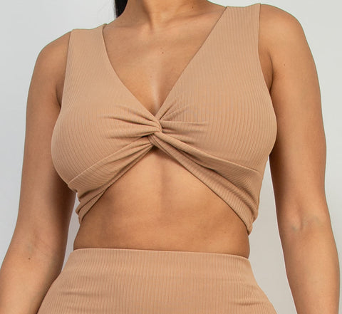 Front Twist Solid Crop Top 03434