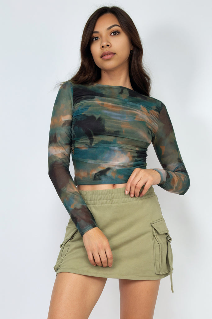 Sheer Mesh Long Sleeve Top 03707