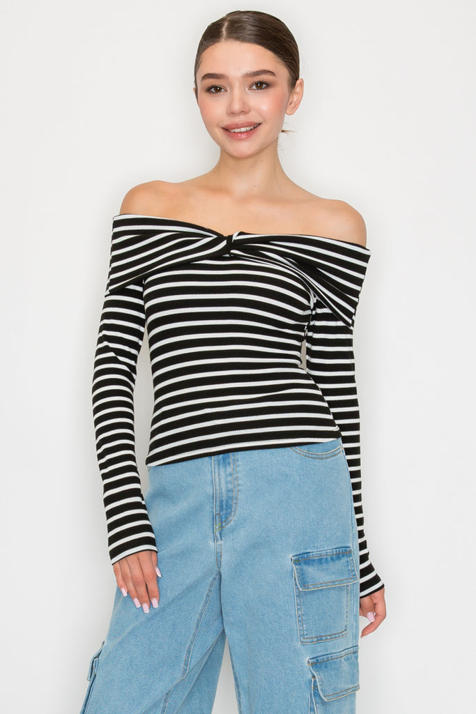 Off Shoulder Striped Top 4003