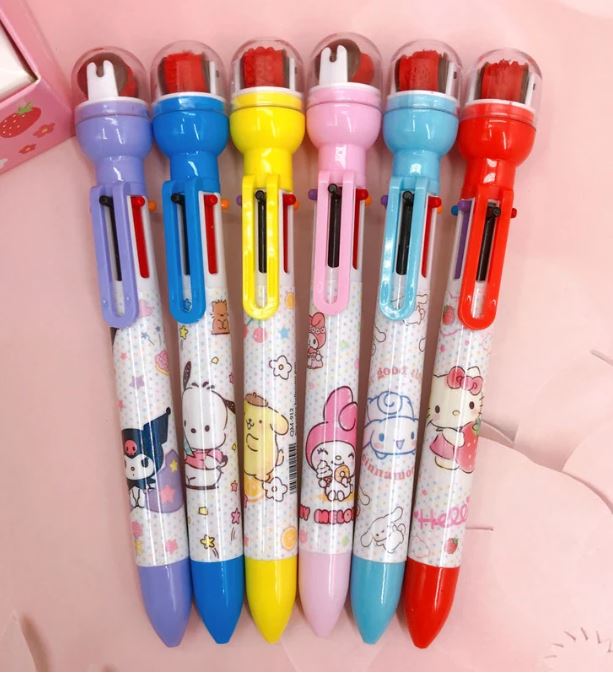 Sanrio 6 Color Ballpoint Pen w/ Roller Stamp