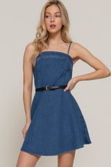 Denim Belted Dress 14461 - Craze Fashion
