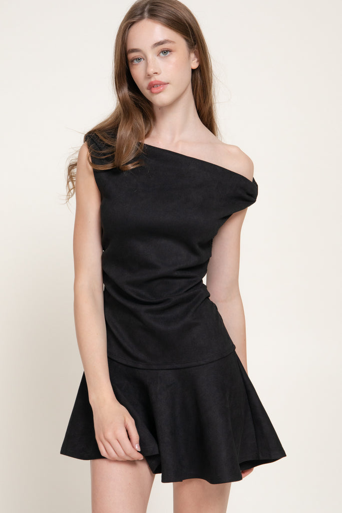 Asymmetrical Faux Suede Mini Dress 15560