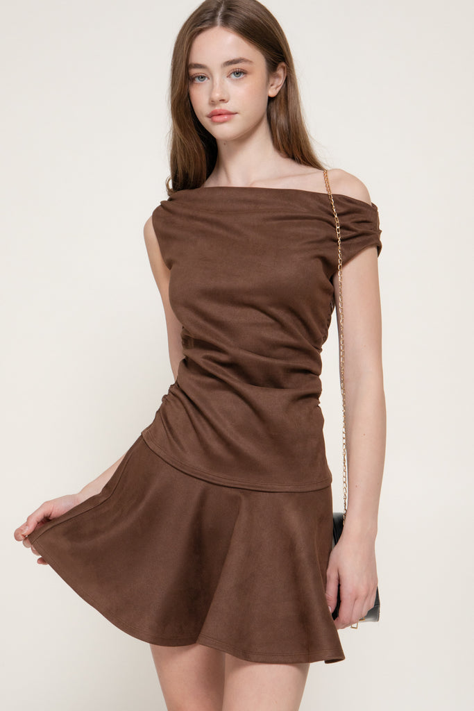 Asymmetrical Faux Suede Mini Dress 15560