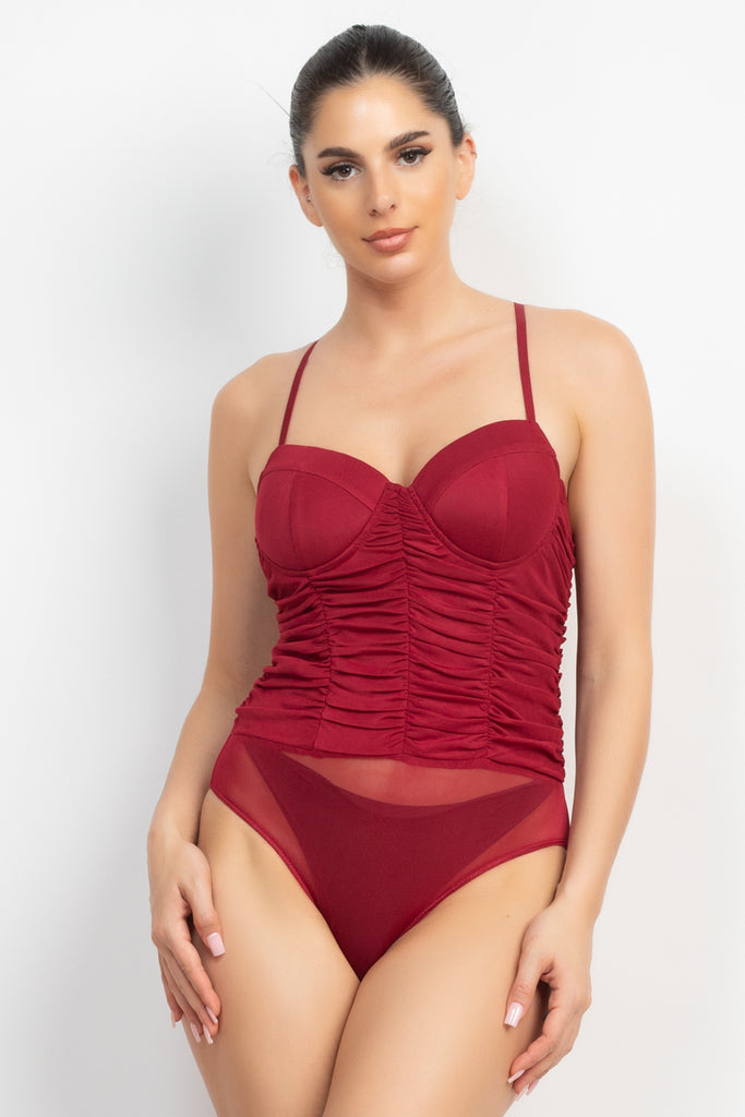 Ruched Zipper Cami Bodysuit 55729