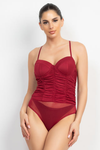 Ruched Zipper Cami Bodysuit 55729