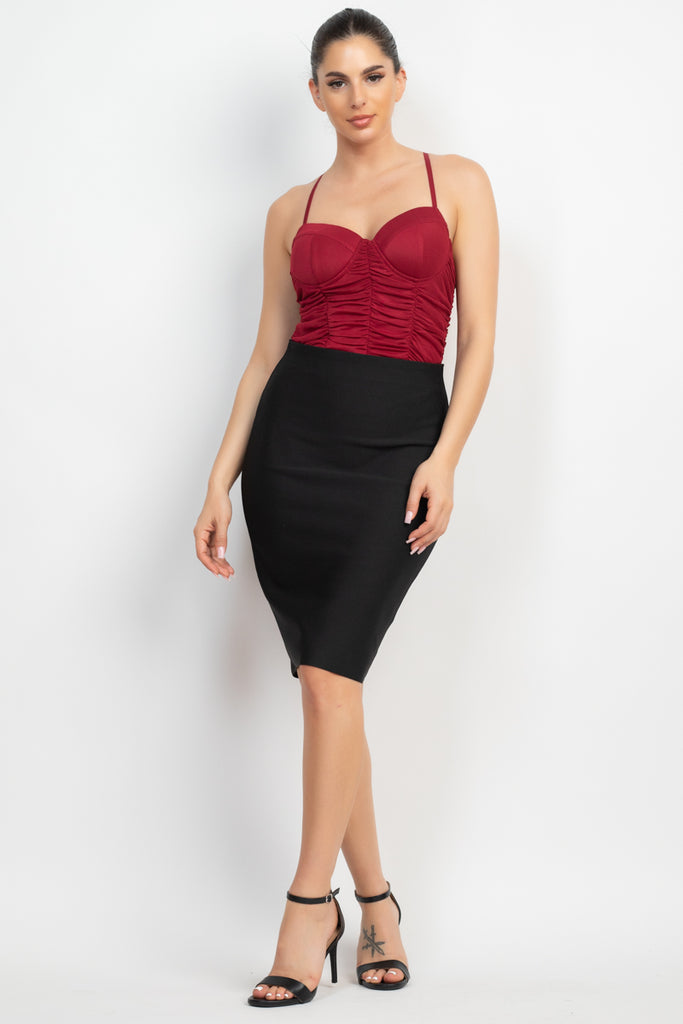 Ruched Zipper Cami Bodysuit 55729