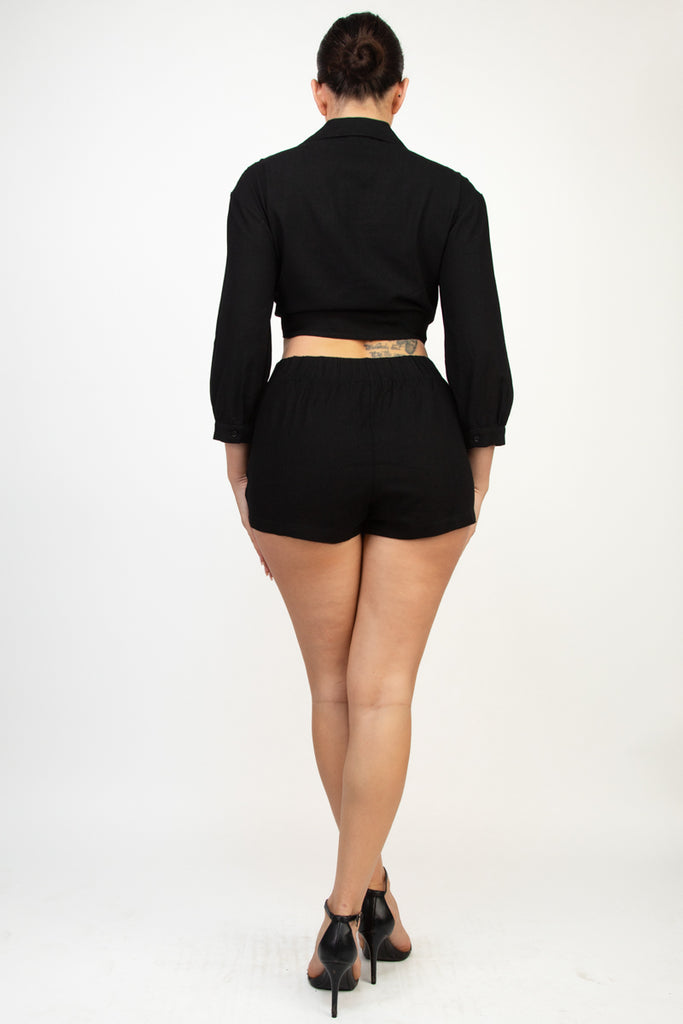 Front Tie Collared Cropped Top 5714