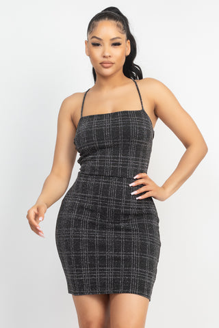 Laced-Up Backless Plaid Dress 5099