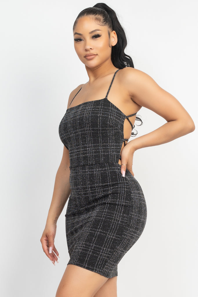 Laced-Up Backless Plaid Dress 5099