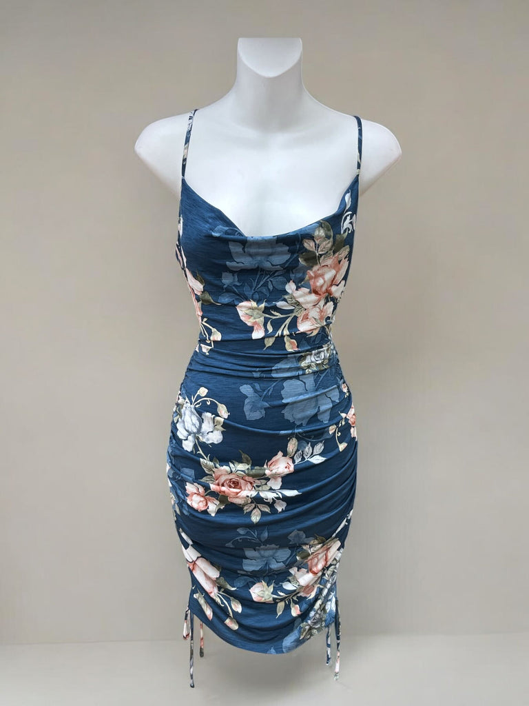Floral Print Dress w/ Rushed Sides FM 3370