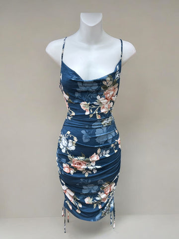 Floral Print Dress w/ Rushed Sides FM 3370