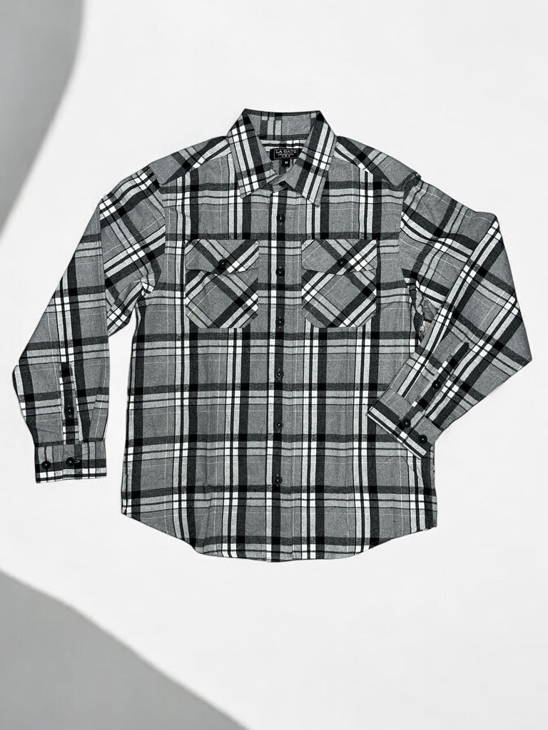 LA Gate Long Sleeve Flannel Gray/White