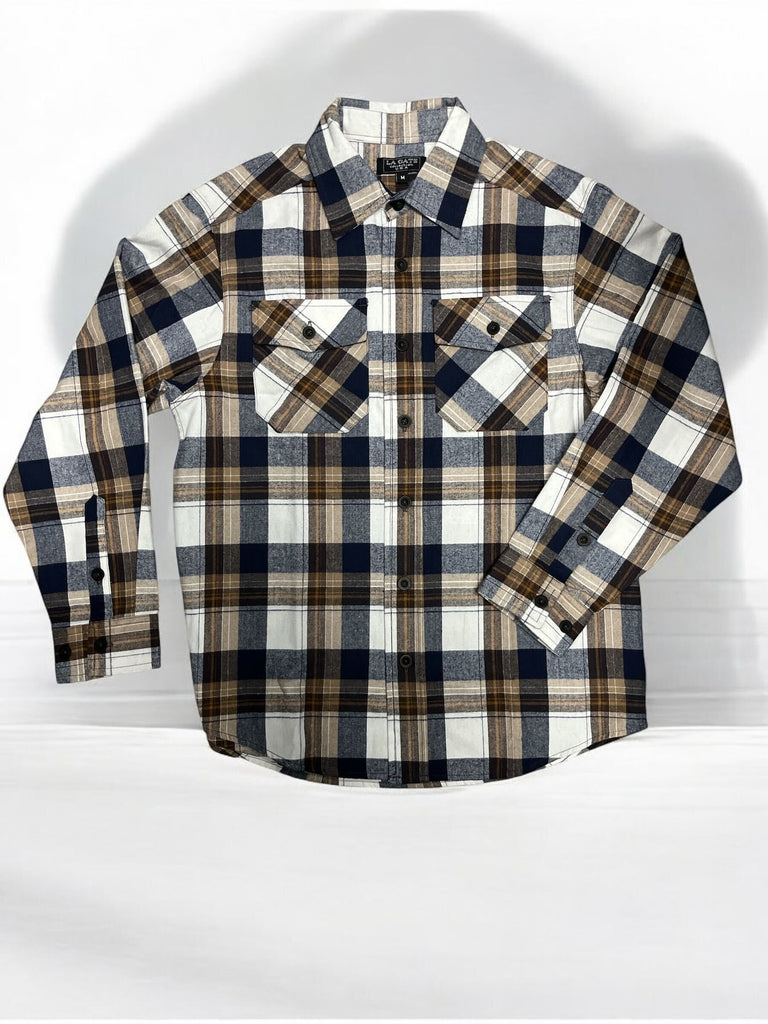 LA Gate Long Sleeve Flannel Navy/White