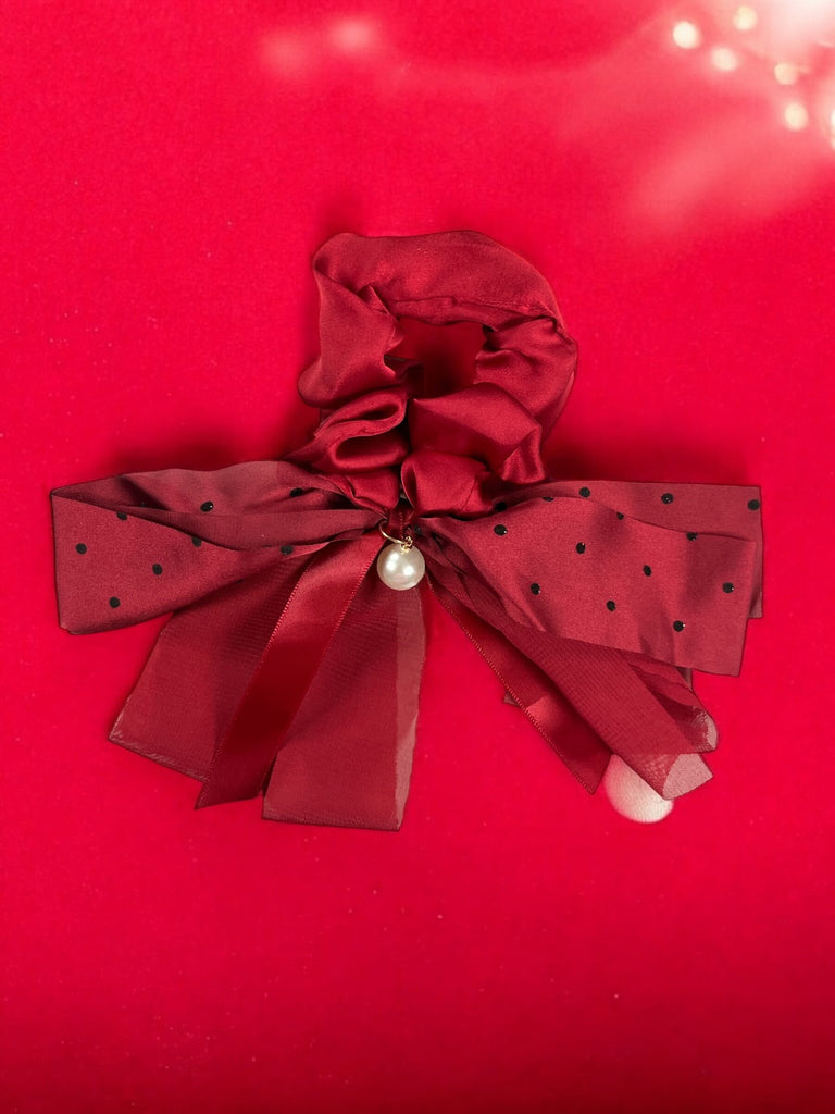 Polkadot Ribbon Hair Scrunchie