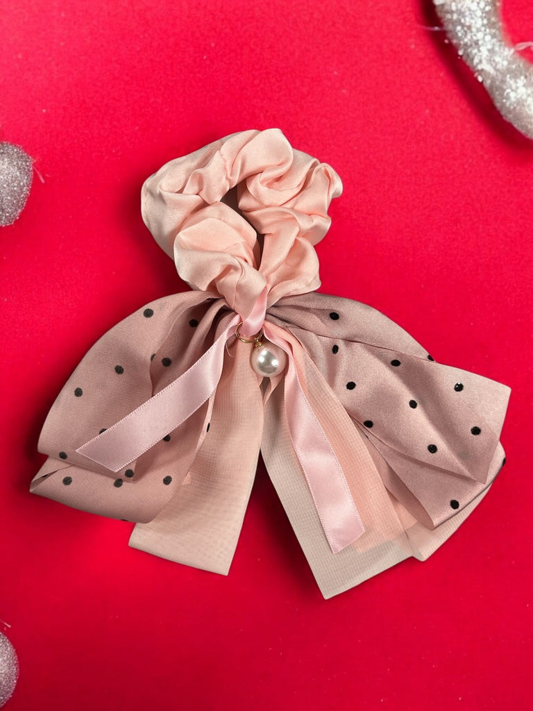 Polkadot Ribbon Hair Scrunchie