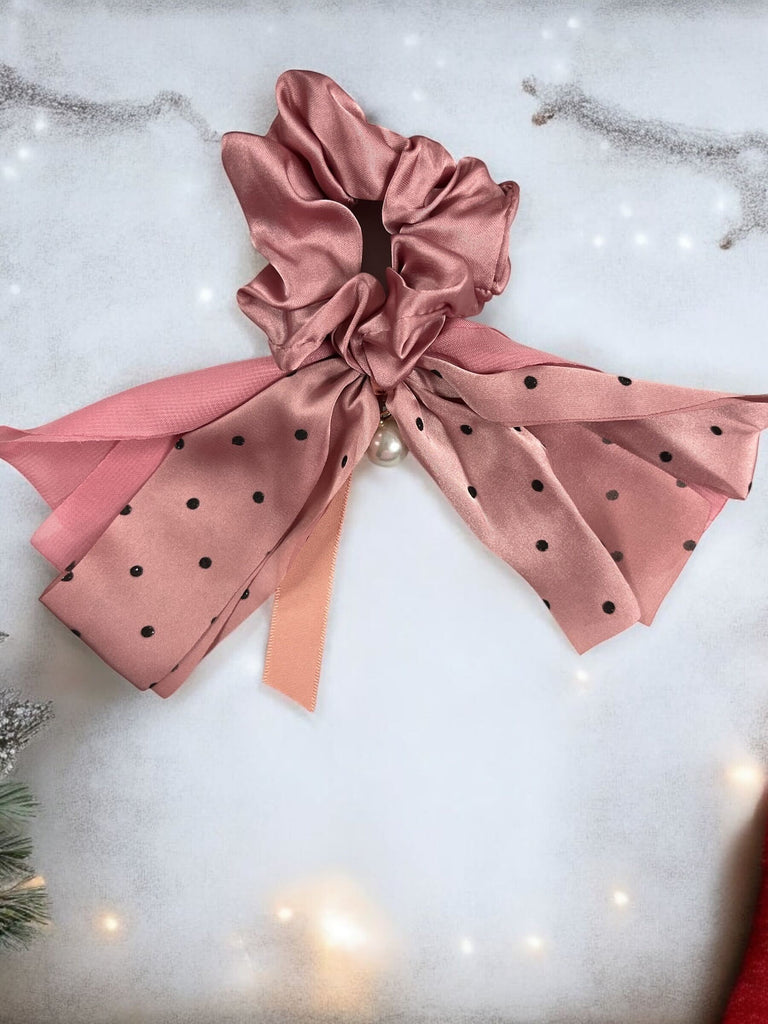 Polkadot Ribbon Hair Scrunchie