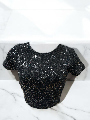 Sequin Crew Neck Cropped Top 13973
