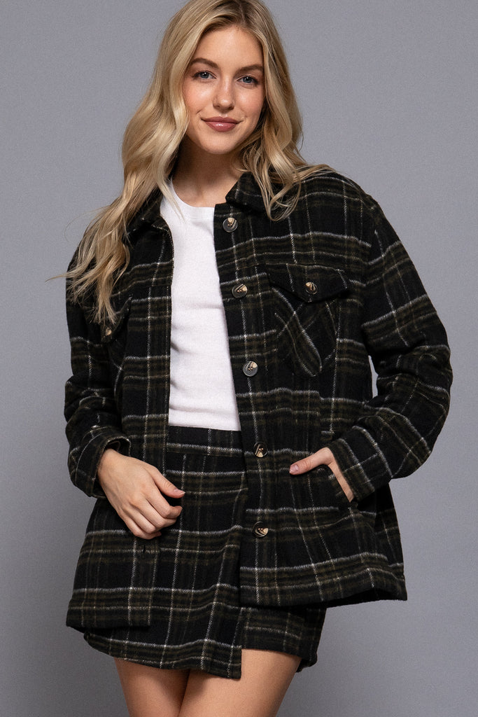 Faux Fur Brushed Plaid Jacket 12524