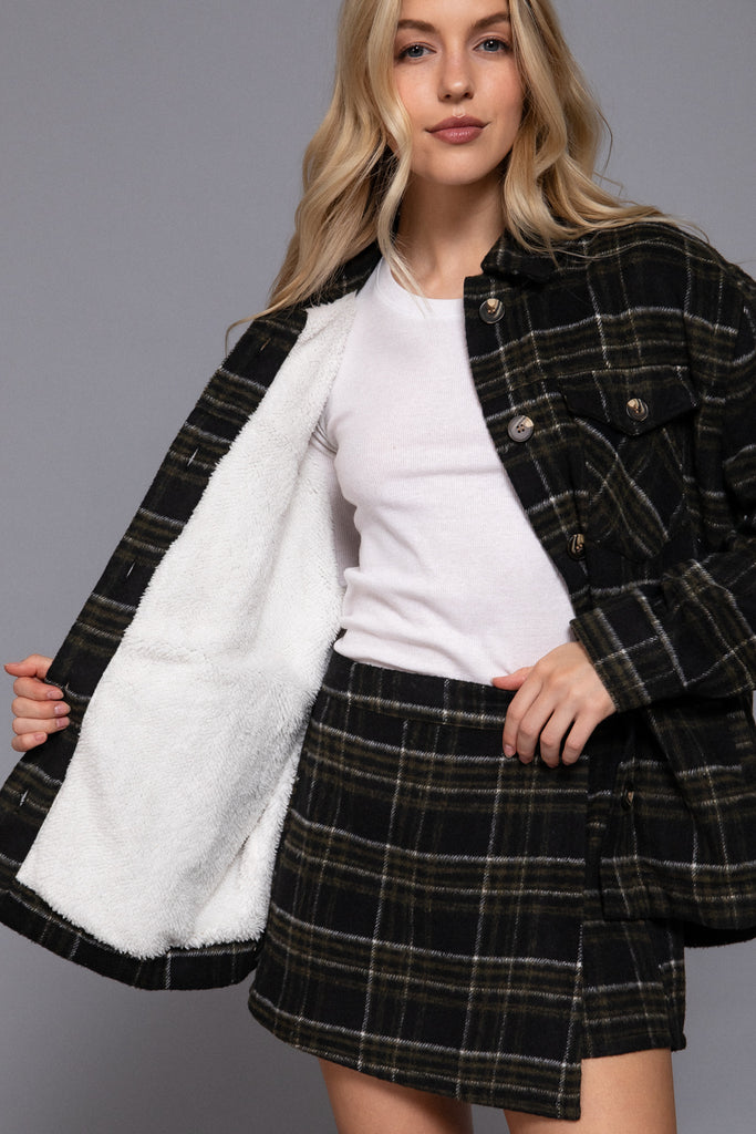 Faux Fur Brushed Plaid Jacket 12524