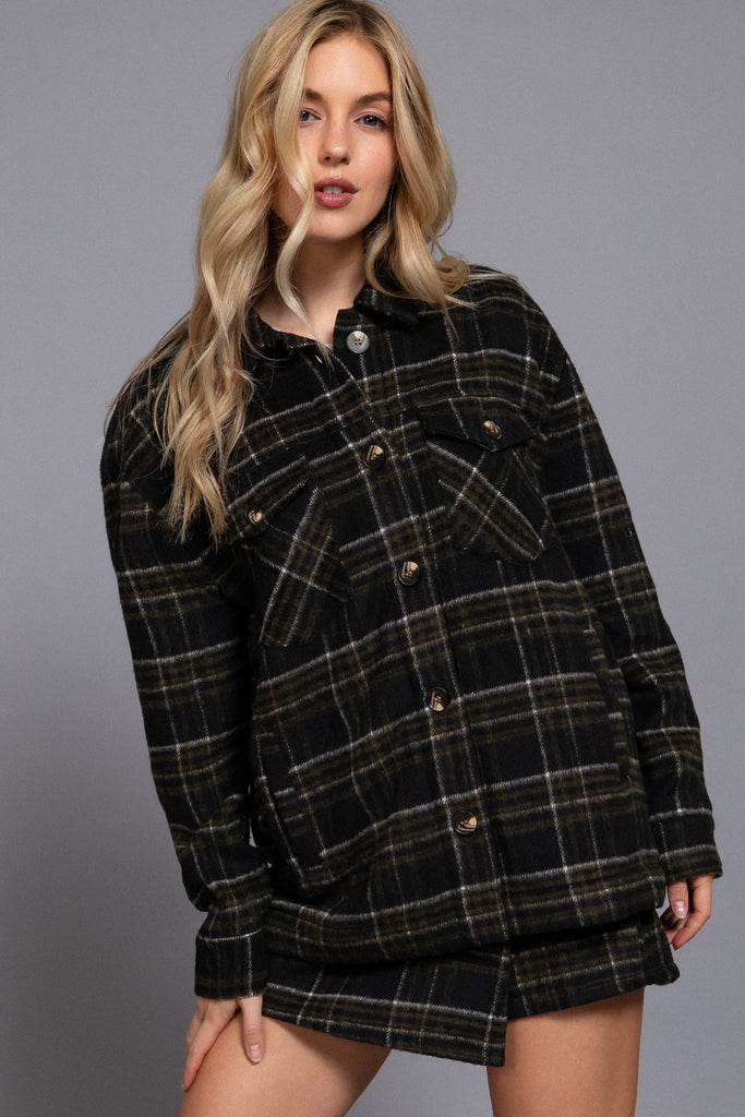 Faux Fur Brushed Plaid Jacket 12524