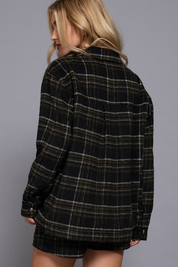 Faux Fur Brushed Plaid Jacket 12524
