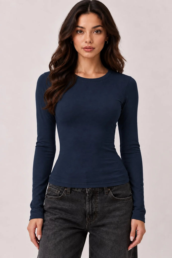 Long Sleeve Crew Neck Crop Top 49614