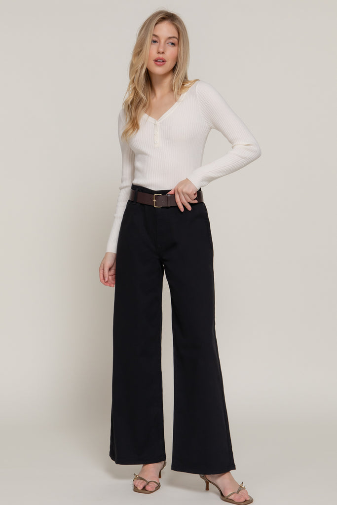 Relaxed Leg Belted Twill Pants 14345
