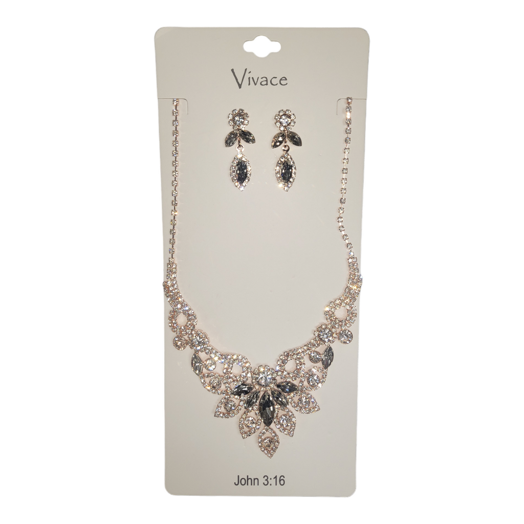 Flower Drop Crystal Rhinestone Necklace, Earrings Set