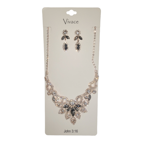 Flower Drop Crystal Rhinestone Necklace, Earrings Set
