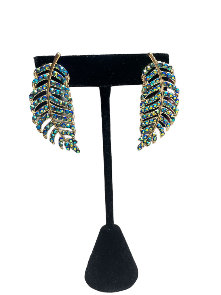 Rhinestone Leaf Design Earrings