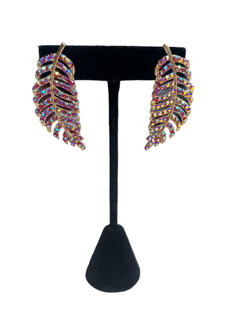 Rhinestone Leaf Design Earrings