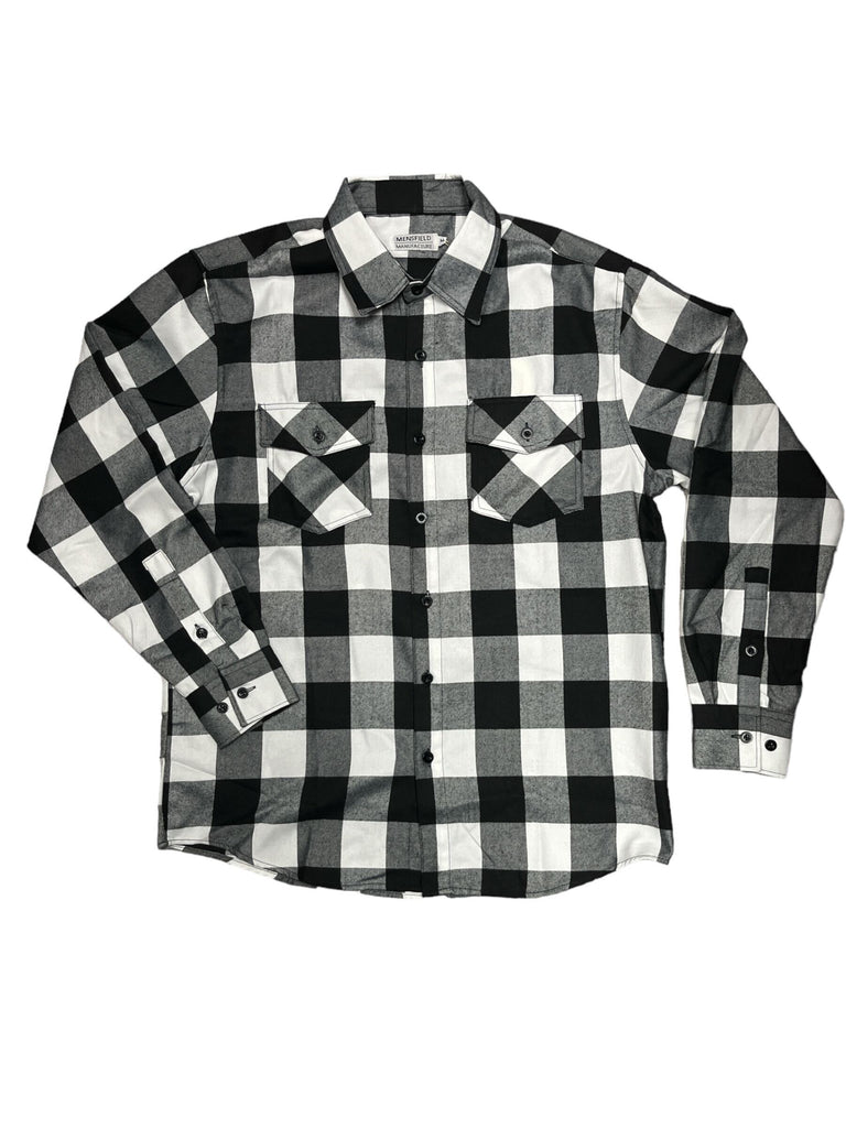 Plaid Flannel Button Up Long Sleeve Mensfield Black/White