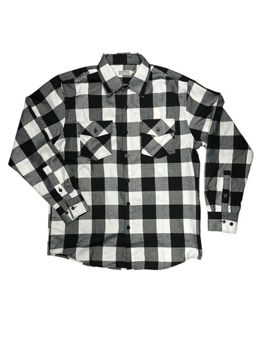Plaid Flannel Button Up Long Sleeve Mensfield Black/White