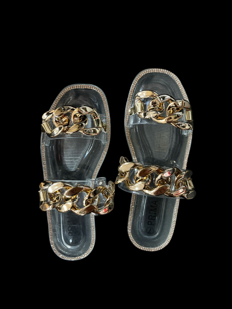 Double Gold Chain Slip-On Sandals