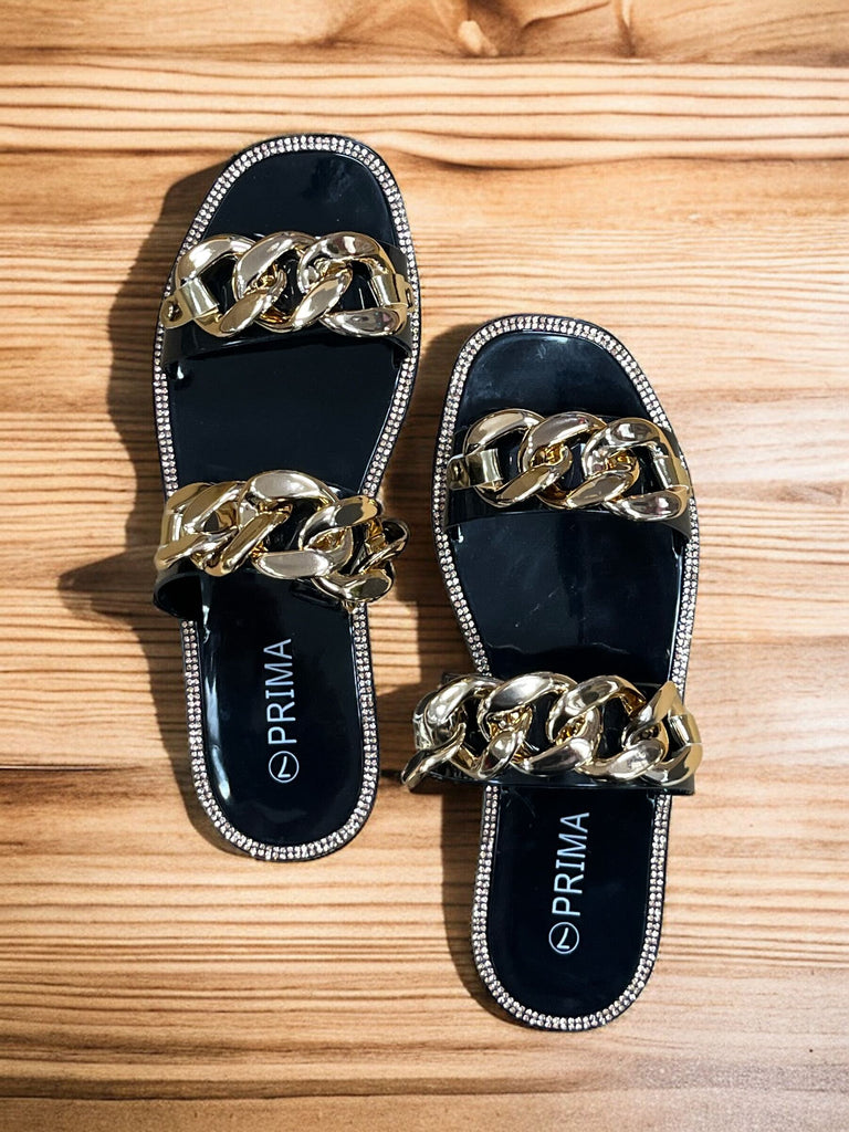 Double Gold Chain Slip-On Sandals